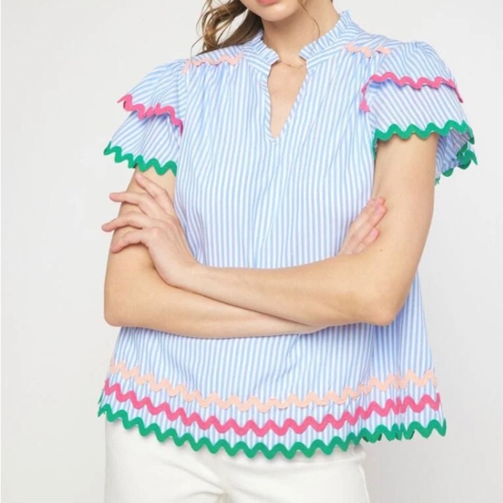 COPY - Entro Rick Rack Flutter Sleeve Top Size Small